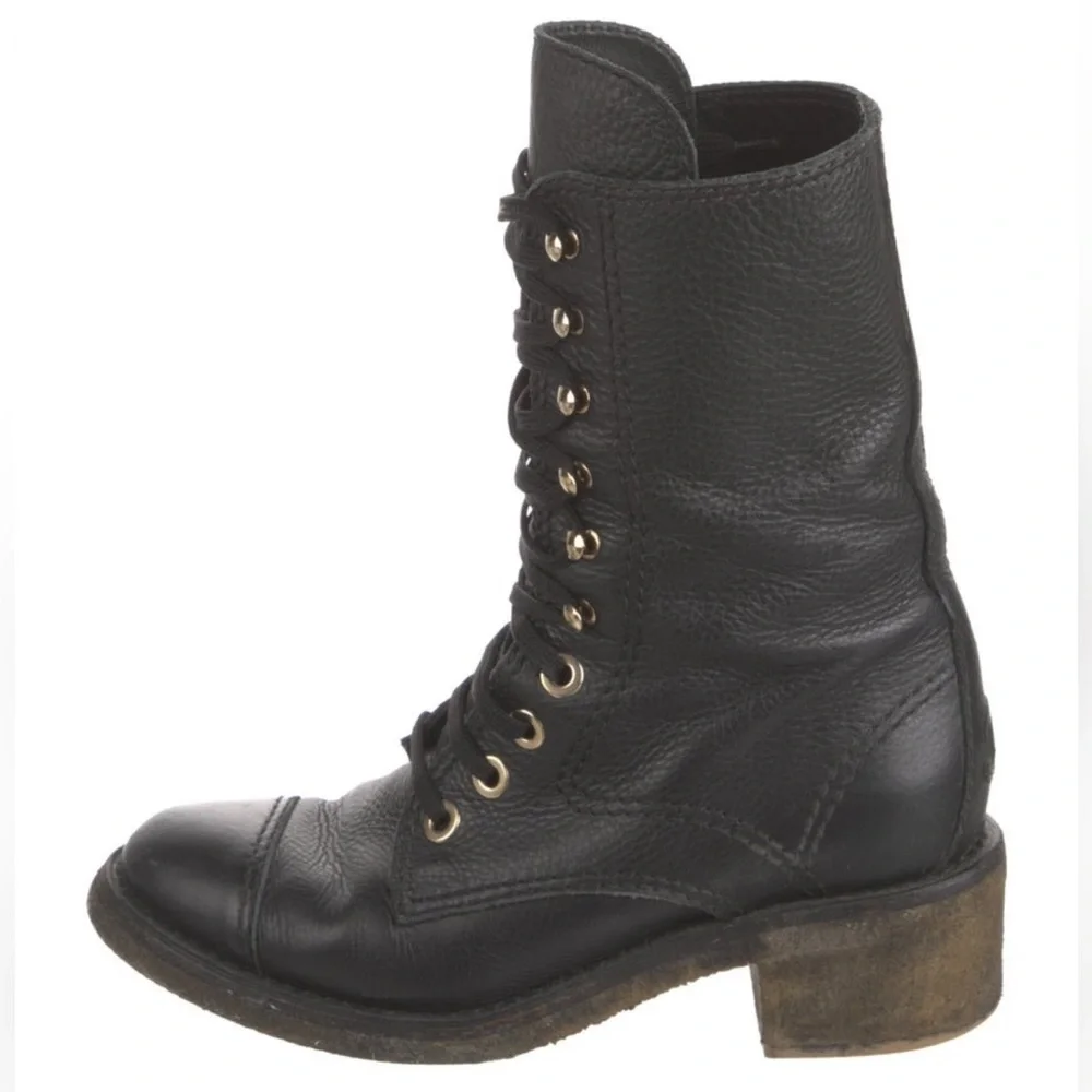 Chanel CC Logo Leather Combat Boots